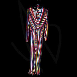 Fashion Nova Rainbow Stripe Wide-Leg Jumpsuit-XL
